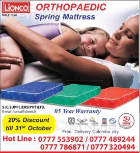 20% off for Lionco Orthopaedic Spring Mattress till 31st October 2013