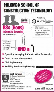 BSc (Hons) in Quantity Surveying Degree Programme from Colombo School of Construction Technology