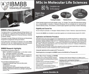 MSc in Molecular Life Sciences Degree from University of Colombo -Application Open till 5th November 2013