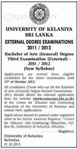 University of Kelaniya External Degree Examination 2011- 2012
