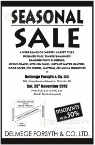 50% off at Delmege Forsyth Seasonal sale - only on 23rd November 2013