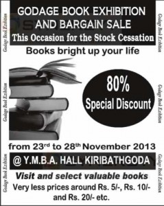 Godage Book Exhibition and Bargain Sale – From 23rd to 28th November 2013