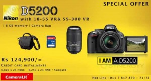 Nikon D5200 with 18-55VR & 55-300 VR for Rs. 124,900.00 from CameraLK