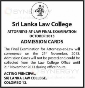 Sri Lanka Law College Attorneys-At-Law Final Examination - October 2013