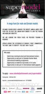 Supermodel Sri Lanka – Applications calls till 19th November 2013