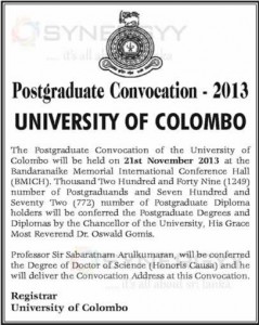 University of Colombo Postgraduate Convocation – 2013 on 21st November 2013