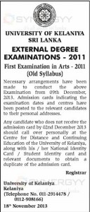 University of Kelaniya Sri Lanka External Degree Examinations – 2011 – 2013 