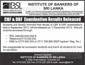 Institute of Bankers of Sri Lanka CBF & DBF Examination Results Released today – Check it now at www.ibsl.lk