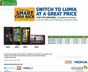 Nokia Lumia Special Discounted Price and Monthly Installment Scheme from Etisalat till 31st December 2013