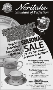 Noritake Seasonal Sale from 2nd to 15th December 2013