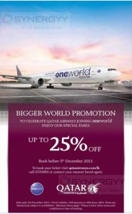 Qatar Airways 25% off ends tomorrow 5th Dec 2013