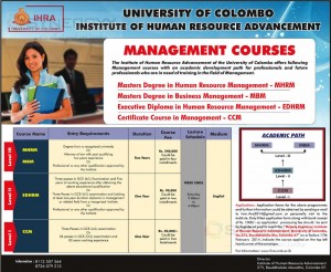 Institute of Human Resource Advancement (IHRA) University of Colombo – Management Courses 2014
