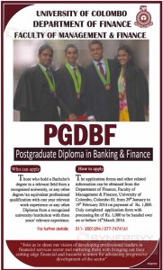 Postgraduate Diploma in Banking & Finance of University of Colombo - Applications calls till 14th March 2014