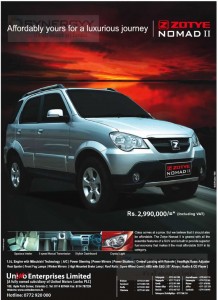 Zotye Nomad II for Rs. 2,990,000.00 (Including VAT)