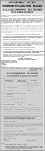 Department Of Examinations - Sri Lanka calls G.C.E. (O/L) Examination 2013 Re-Scrutiny or Re-Correction of Result