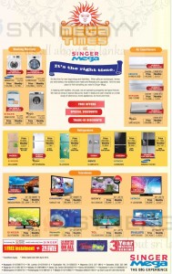 Singer Mega Washing Machines, Refrigerators, Air Conditioners and Televisions Prices – April 2014