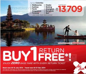 Air Asia Promotion for Fly from Colombo - Booking till 15th July and Travel till 31st December 2014