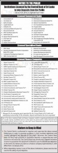 Central Bank of Sri Lanka Licensed Commercial Banks, Special Banks and Finance Company – Name List attached