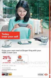 Meal at Burger King and enjoy 25% off on total Bill for your HSBC Credit Card – Till 2nd July 2014