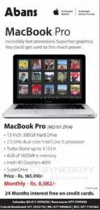 MacBook Pro for Rs. 165,990.00 from Abans – July 2014