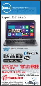 Dell Inspiron 3521 Core i3 for Rs. 79,990.00 from Softlogic