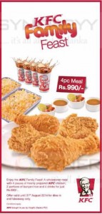 KFC Family Feast – 4 Pcs Meal for Rs. 990.00 only till 31st August 2014