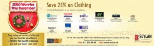 Save 25% on Clothing in December 2014 for Seylan Bank Credit Cards