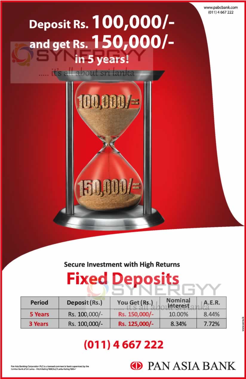 Highest Fixed Deposits Interest Rate In Sri Lanka From Pan Asian Bank 