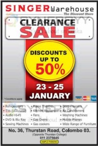 Singer Warehouse Clearance Sale – 23rd to 25th January 2015