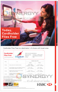 HSBC Credit Card Holder Flies Free at Sri Lankan Airline (Buy 1 Get 1 Free) – Bookings Open till 2nd March 2015