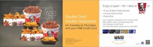 Buy 1 and Get 1 Free at KFC Sri Lanka for HNB Credit Card on Tuesdays & Thursdays till 12th March 2015