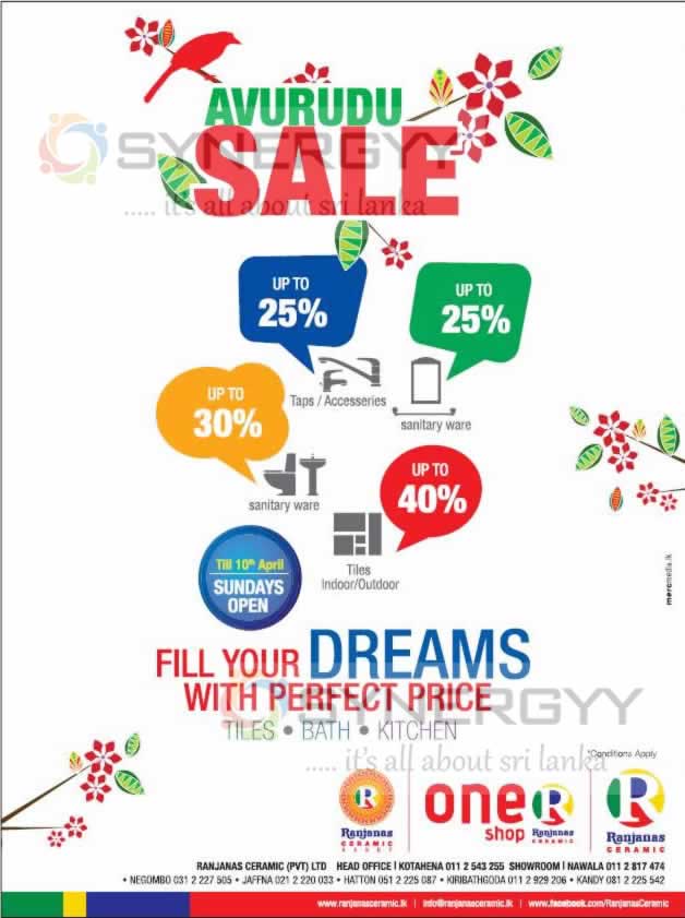 Discounts upto 40 from Ranjanas Ceramic (Pvt) Ltd for this New Year SynergyY