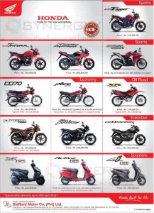 Honda Motor Cycle Prices in Sri Lanka – From Stafford Motors – Updated March 2015