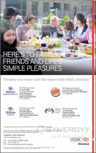 Save up to25% off for HSBC Advance Credit Card on your dine in Hotel & Restaurants 