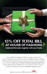 15% Off from Total Bill at House of Fashions – from 10th to 18th July 2015