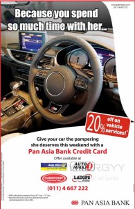 Enjoy 20% on your Car Services & repairs on 11th & 12th July 2015 at selected service Centers – Pan Asia Bank Credit Card
