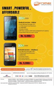 Micromax Bolt Smartphone for Rs. 5,990- upwards