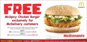 Free McSpicy Chicken Burger Free for McDonald’s Delivery service