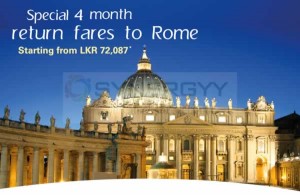 Sri Lankan Airline Special Fare to Rome – Rs. 72,087.00 upwards
