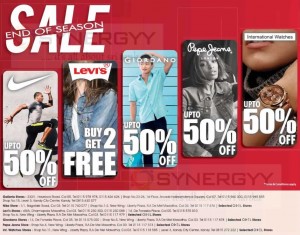 Year End Sale Discount upto 50% for Nike, Levi’s, Giordano Pepe Jeans and international watches 