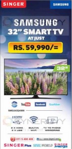 Samsung 32” TV for Rs. 59,990/- from Singer