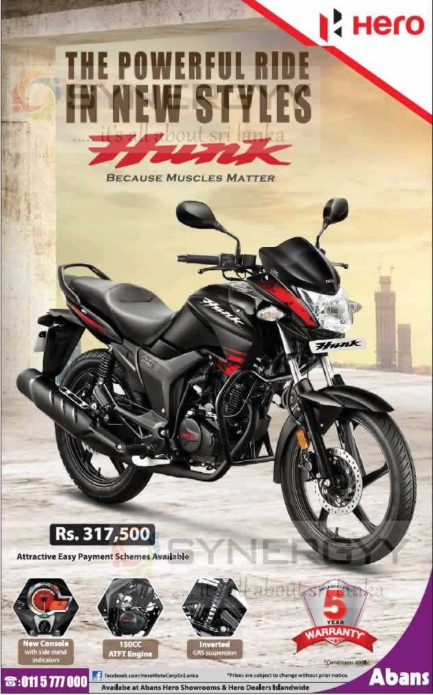 Hero Hunk Price In Sri Lanka Rs 317500 00 At Hero Abans Synergyy