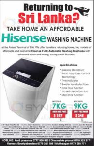 Hisense Washing Machine at Colombo Duty Free Shop for USD 187