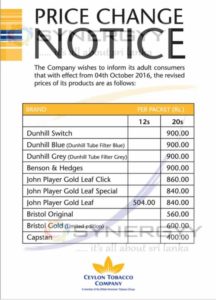 New Cigarette Prices in Sri Lanka