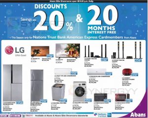 Upto 20% off and 20 Months Interest Free Installment from Abans for Nation Trust American Express