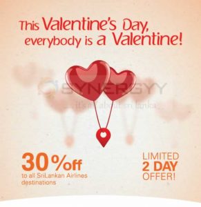 30% off to all Sri Lankan Airline Destination for Valentine’s Day Promotion