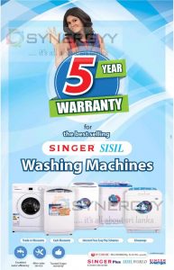 5 Years Warranty for Singer Sisil Washing Machine – Price Rs. 26,799- upwards