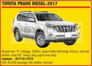 Brand new Toyota Prado Diesel-2017 now available in Sri Lanka for USD 40,000