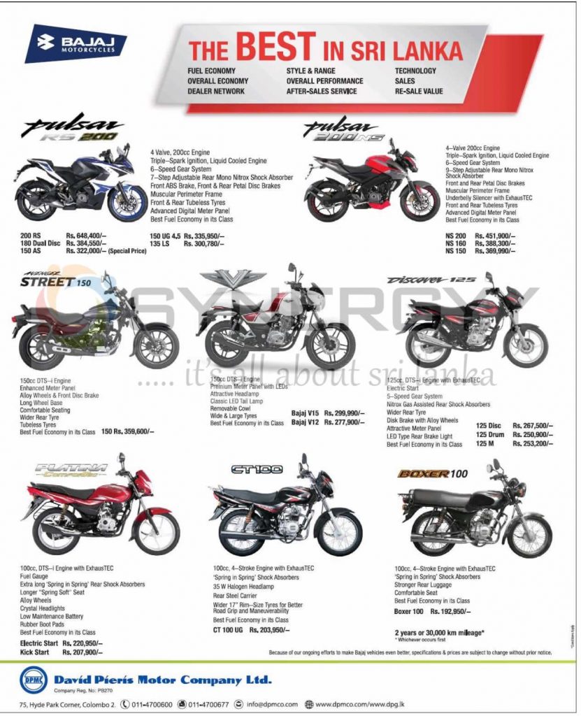 Bajaj Motor Cycle Price List Synergyy