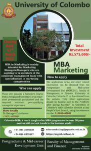University of Colombo MBA in Marketing – Application call now